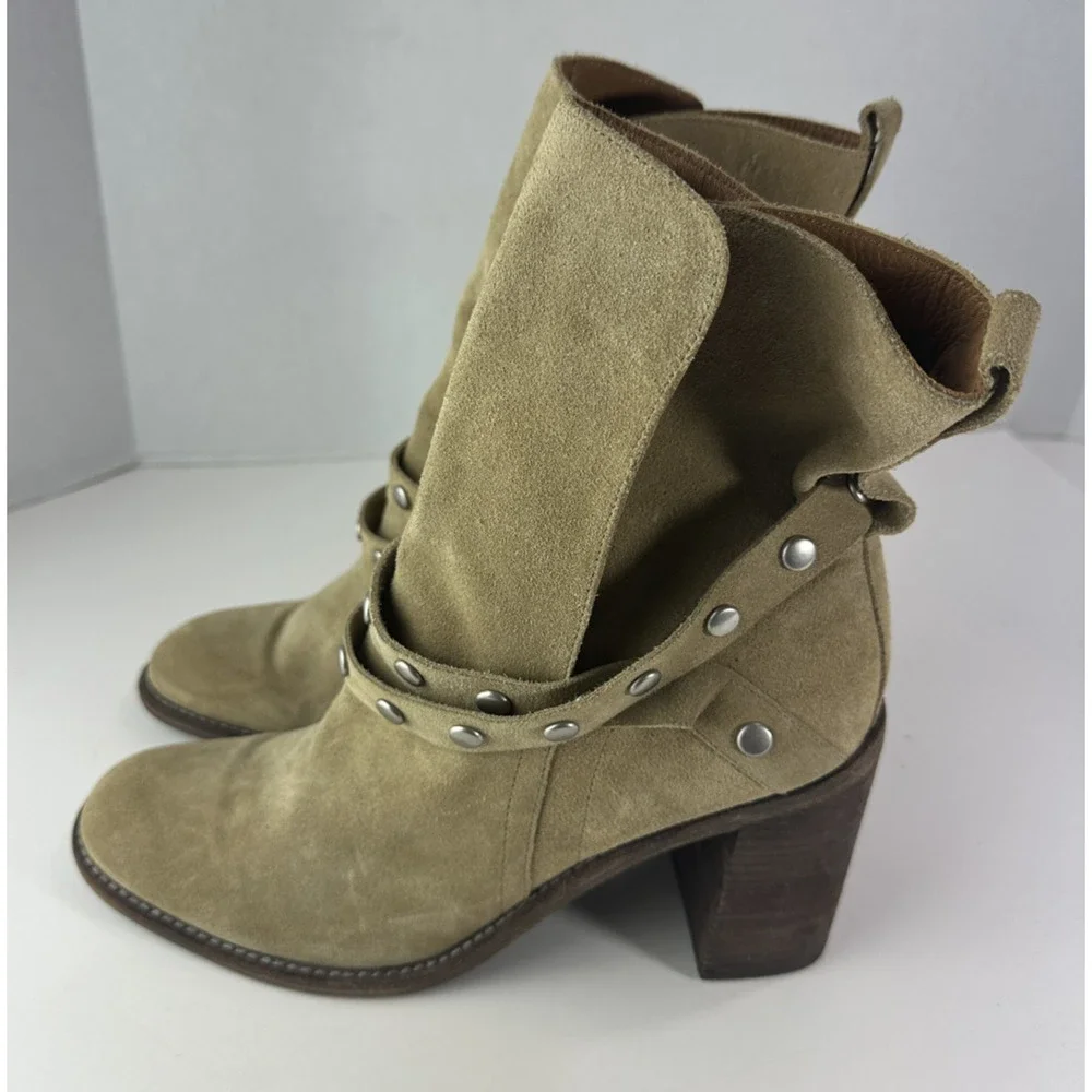 See By Chloe Belted Studded Suede Ankle Boot Tan Brown Women's Size 40.5 Booties - Picture 7 of 16
